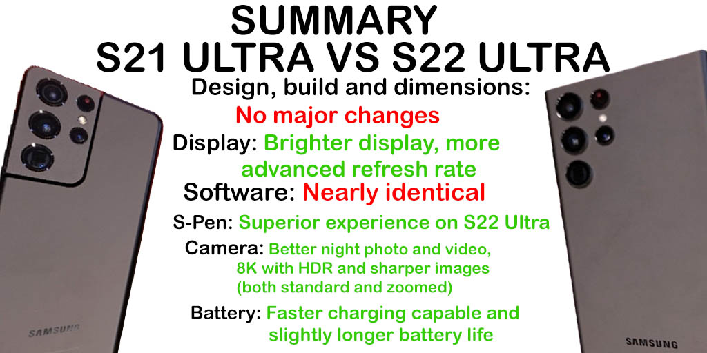samsung galaxy s21 ultra vs s22 ultra summary